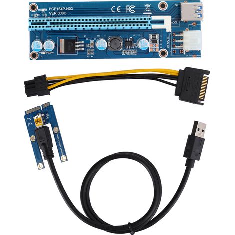Adaptateur d'extension Mini PCI-E vers PCI Express 16x avec câble d'alimentation SATA pour carte vidéo de minage (1/5)