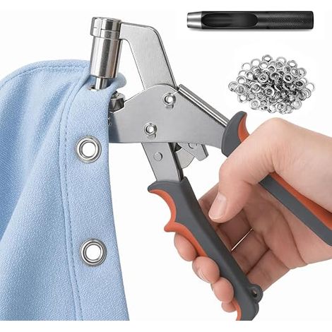 Pince à Oeillets, Pince à Oeillets avec 200 Oeillets (Ø 10mm), kit réparation toile de tente,Poinçonneuse à Oeillets Kit œillets– Pour tissu, cuir, bâche, toile (1/5)