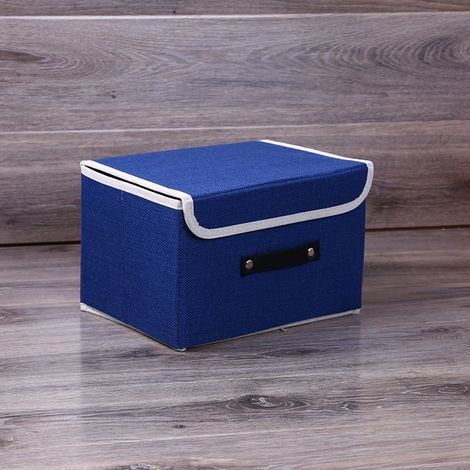 Boîte de rangement pliable bleu marine 38 x 25 x 25 cm, en coton et lin de haute qualité, carton épais, lavable, 1 pièce (1/5)
