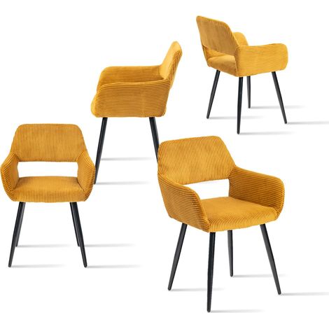 Meuble Cosy Lot de 4 Chaises de Salle à Manger Fauteuil Assise Rembourrée en Velours Côtelé Pieds en Métal pour Cuisine Salon Chambre Bureau, Jaune (1/5)
