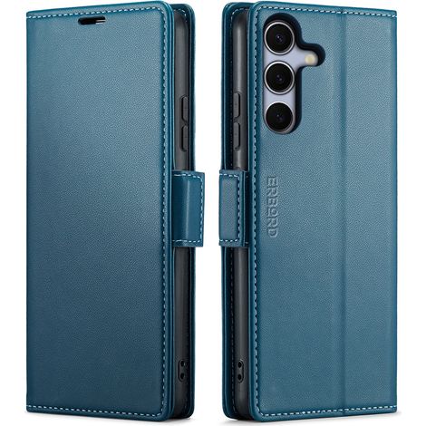 Samsung Galaxy S25 FE Hülle, Glänzendes Litschi, Klapphülle mit Brieftaschenfunktion, Blau (1/5)