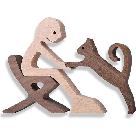 Figurines en bois de chat, sculptées à la main, sculpture en bois, statue, décoration artisanale, ornement en bois, décoration de table debout, statue décorative pour la maison (1/5)