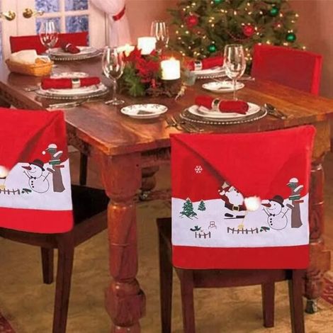 Housse de Chaise - Noël - 4pcs - Tissu non tissé - Rouge - 50x60 cm (1/4)