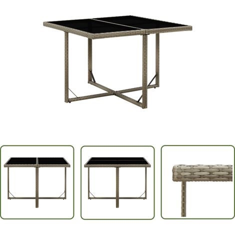 Table de jardin Gris 109x107x74 Résine tressée et verre (1/5)