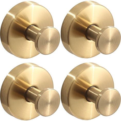 Juego de 4 ganchos para toallas de acero inoxidable SUS304 con acabado dorado cepillado, fijación con tornillos, para uso en baños u hoteles. (1/5)