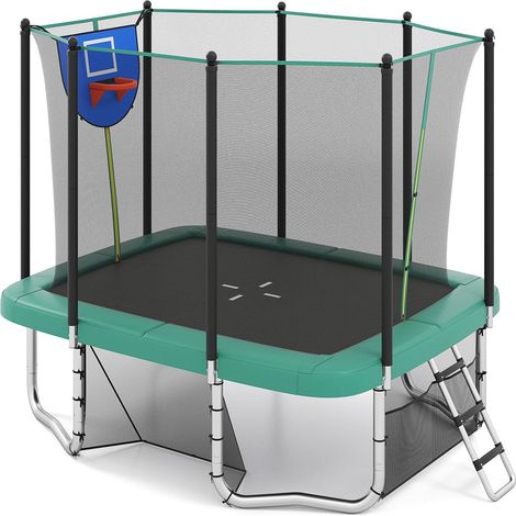 Trampolín rectangular 317 x 255 x 270 cm con canasta de baloncesto y portería de fútbol diseño moderno acero verde 200014518