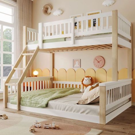 lit superposé 90x200+140x200, garde-corps haut sécurité lit superposé enfant, structure bois massif, gain d'espace, design épuré (1/5)