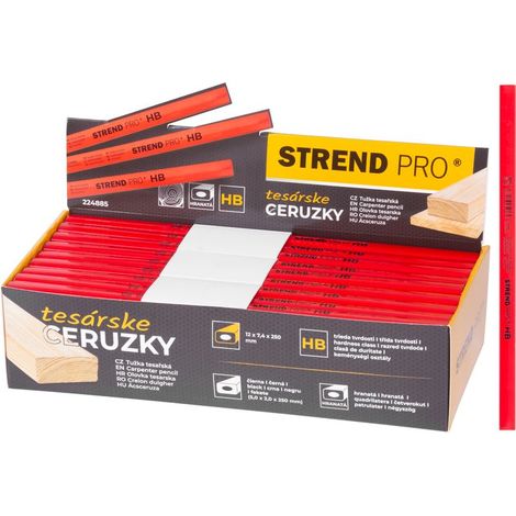 Bleistift Strend Pro, Zimmermannsbleistift, 250 mm, eckig, schwarze Mine, Sellbox 72 Stk.