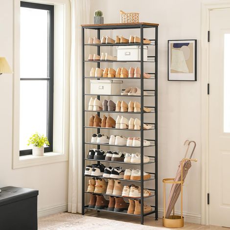 Großes Schuhregal, 12 Etagen Schuhablage, Schuhschrank hoch, für 35-45 Paar Schuhe, mit schrägen Gitterregalen, Metallrahmen, für Flur, Garderoben, Eingang, HOOBRO EBF51XJ01 (1/5)