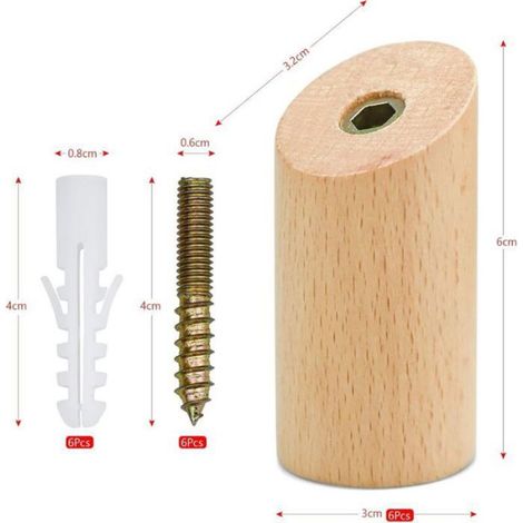 Patère en bois -  - 6 pièces - Crochet mural - Bois de hêtre - 3x6 cm - Charge maximale 15 kg - Facile à installer (1/4)
