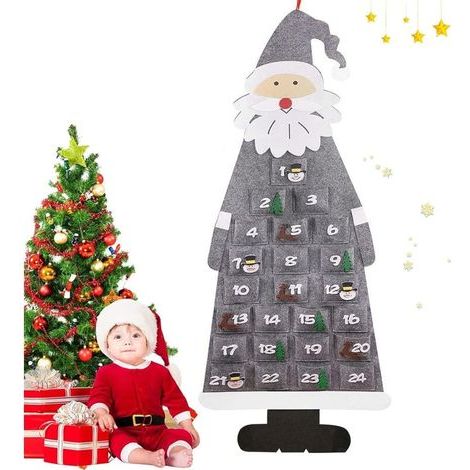 Santa Claus Advent Calendar, Fabric Advent Calendar, 24 Felt Bags to Fill for Christmas, Advent Calendar, Christmas Calendar, Hanging Christmas Calendar, Felt Fillable Christmas Bags, DIY Christmas De (1/5)