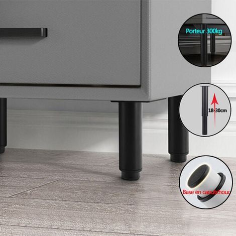Verstellbare Möbelfüße 180 bis 300 mm, kaltgewalzter Stahl, 4er-Set, modernes Design, einfache Montage, geeignet für Bett, Sofa, Tisch, Schrank, Aufbewahrungsmöbel (1/4)