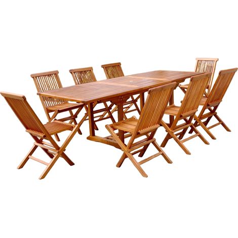 Gartenmöbel aus geöltem Teakholz für 8 Personen - Rechteckiger Tisch + 8 Stühle LUBOK (1/5)