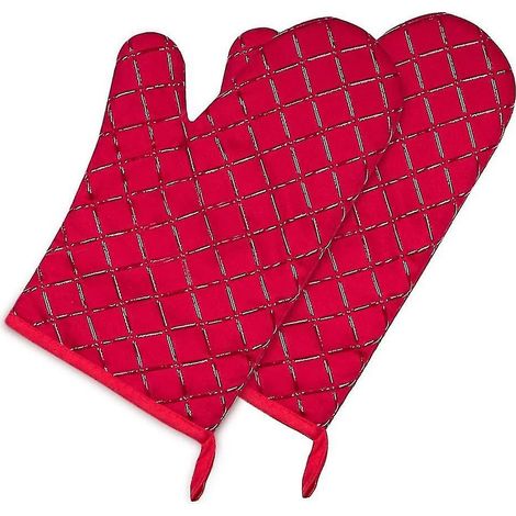 Gants de cuisine, résistants à la chaleur, imperméables, antidérapants, doublure en coton - 1 paire, rouges