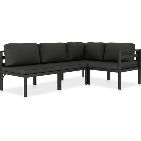 4-tlg. Garten-Lounge-Set mit Kissen Aluminium Anthrazit