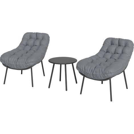 Graues Gartenmöbelset aus Rattan und Kunstharz für 2 Personen mit dicken 15 cm Kissen