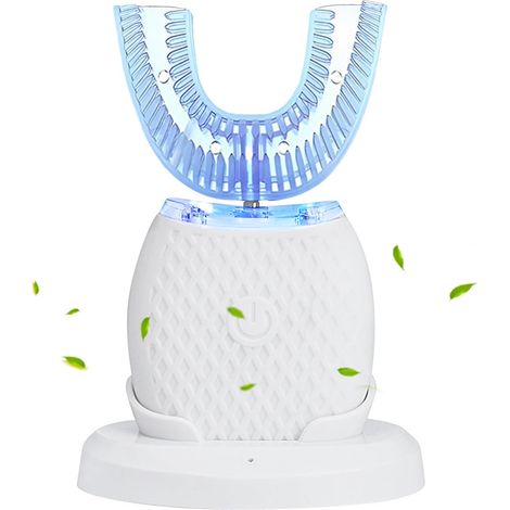 Brosse à dents automatique à ultrasons, brosse à dents automatique, 3 modes de blanchiment des dents à 360 degrés, avec minuterie, poils souples pour adultes (blanc) (1/5)