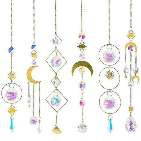 Ensemble de 6 pendentifs décoratifs exquis pour jardin, terrasse, chambre ou salon, avec chaîne, pour attrape-soleil (marque spécifique) (1/5)