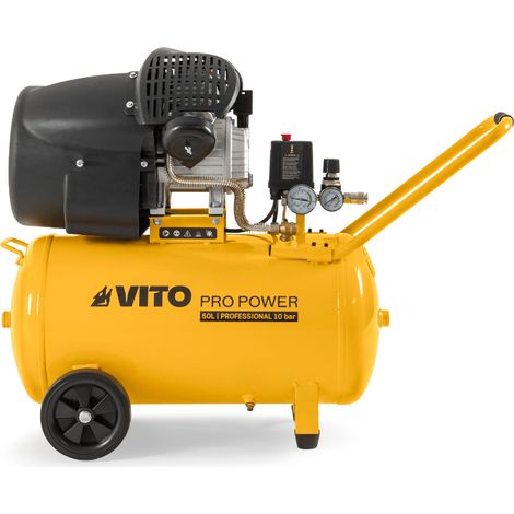 Compresseur d'air 50L 10Bar 3CV 2200W Bi-cylindre 145 Psi, sur roues Ateliers et Chantiers VITO