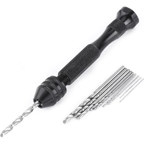 Manual Drill Chuck, Hand Tools, Micro Hand Twist Drill Bit with 10 Rotary Wood Drill Bits with Spindle Screws (1/5)