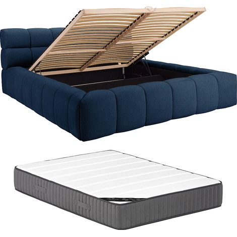 Lit coffre 180 x 200 cm - Tissu - Bleu nuit + Matelas - FORVIK II de Pascal Morabito (1/5)