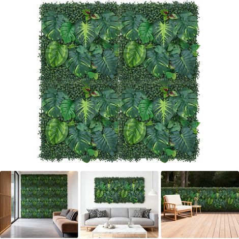 Panneaux muraux végétaux artificiels multilayer Monstera & Pilea – Feuillage synthétique réaliste – Décoration intérieure externeérieure pour maison, jardin – Lot de 4, 50x50cm (1/5)