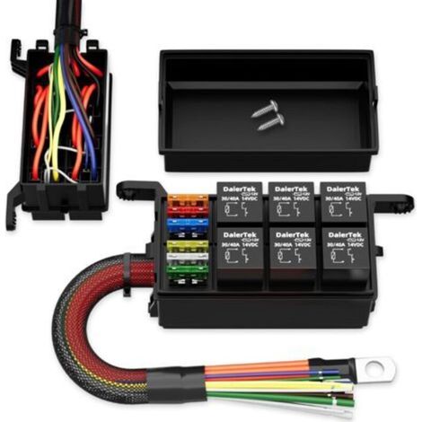 Scatola relè impermeabile precablata a 6 vie da 12 V con cavi da 12 AWG e 6 slot, blocco relè con fusibili ATC/ATO, pannello relè universale per applicazioni automobilistiche e nautiche.