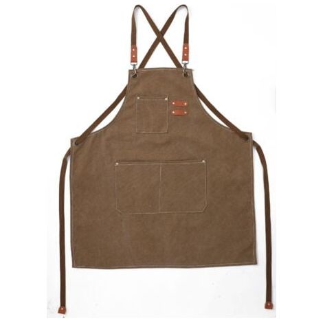 (Marron)Tablier Cuisine Homme Tabliers en Toile avec 3 Poches Imperméable et Réglable Apron pour Barbecue, Restaurant,Jardin, Charpentier,78 x 68cm (1/4)