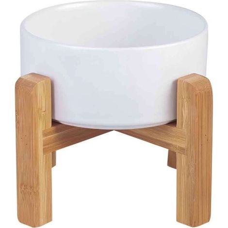 Gamme Surélevée en Céramique pour Chats et Petits Chiens avec Support en Bois - JINFGERNE - Anti-Déversement, Idéale pour Nourriture et Eau, Design Élégant et Pratique