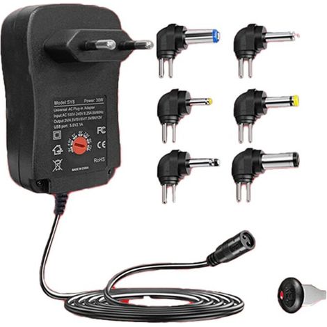 Einstellbares Netzteil 4,5 V, 5 V, 6 V, 7,5 V, 9 V, 12 V, 2 A/2,5 A Wechselstrom, universelles USB-Ladegerät, Netzschalter, EU-Stecker