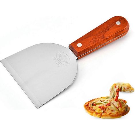Spatule à crêpes argentée avec manche en bois compatible, 1 pièce, pour servir à la pizza et aux steaks. (1/5)