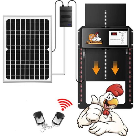 GARRYFIZH Porte de Poulailler Solaire – Capteur Lumière Minuterie Anti-Pincement, Télécommande, Étanche IP44 pour Ferme