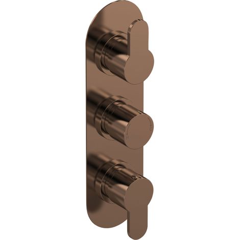 Nuie Arvan Thermostatic Concealed Shower Valve with Diverter Triple Handle - Brushed Bronze (1/2)
