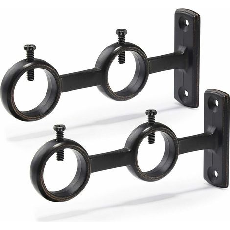 Juego de 2 soportes para barra de cortina, ganchos dobles para barra de cortina para sala de estar, barra de cortina para dormitorio (negro) (2 unidades) (1/5)