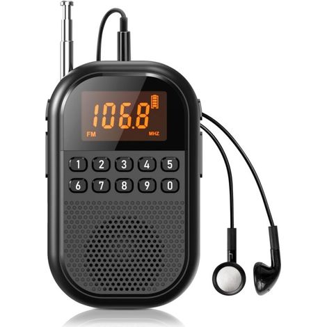 Taschenradio mit AM/FM-Empfang: Wiederaufladbarer 1100-mAh-Akku, ausgestattet mit einem großen Lautsprecher, bequem zu Fuß zu bedienen, schwarz.