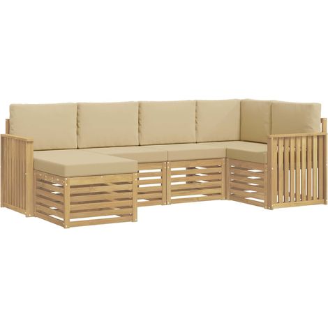 Ensemble de canapés d'extérieur 6 pc Blanc et Beige Polyester vidaXL