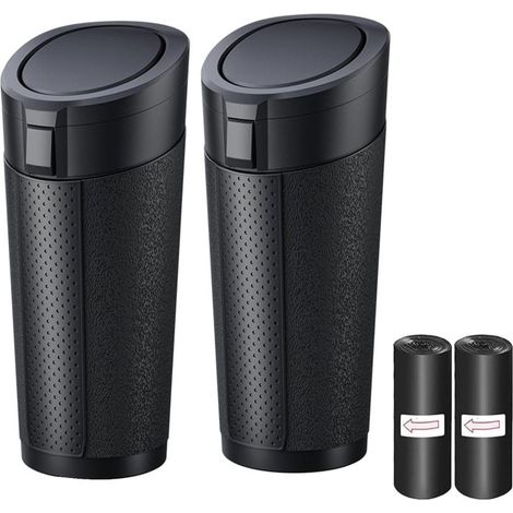 Lot de 2 poubelles de voiture Irovami avec couvercle, mini-poubelle étanche avec porte-gobelet, 800 ml, compacte, incluant 40 sacs poubelle pour voiture, camion, maison ou bureau. (1/5)
