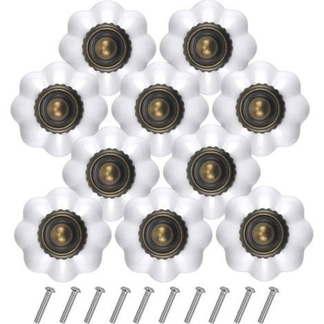 HONORNIC - 10PCS Bronze Vintage Boutons de Tiroir, 30MM Blanc Tiroir de Porte Poignée, Rond Bouton de Meubles, Boutons de Porte Chambre (1/5)