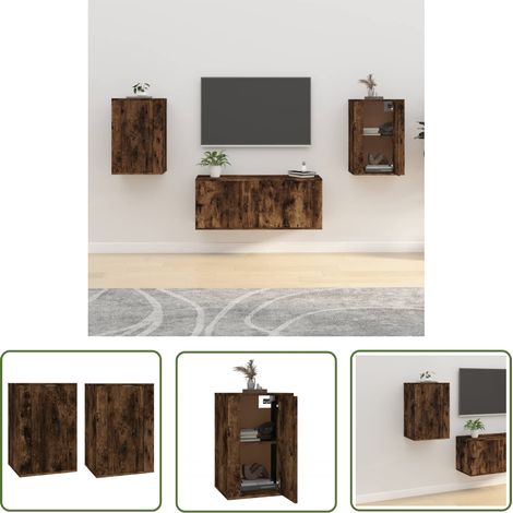 The Living Store Meubles TV muraux 2 pcs Chêne fumé 40x34,5x60 cm - Meuble Tv Mural - Meuble Tv Moderne - Meuble Tv Suspendu - Étagère Murale - Armoire Multimedia (1/5)