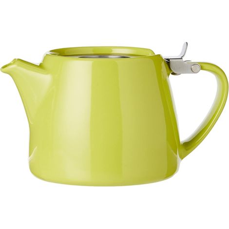 Théière en Céramique 400 ml Vert Citron avec Infuseur Acier Inox Fin Couvercle Hinge Design Empilable pour Maison et Café (1/4)