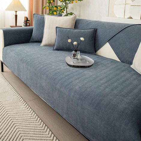 Housse De Canapé - Tissu Chenille Chevron - Protection Contre Les Taches Et Poils D Animaux - Pour Canapé 3 Places - 70 x 120 cm - Bleu Ciel (1/3)