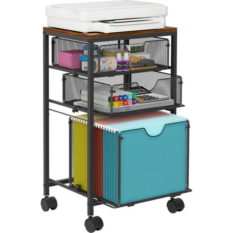Chariot à dossiers roulants avec 3 tiroirs coulissants, armoire de rangement sous le bureau pour dossiers suspendus, chariot de bureau avec roues verrouillables, support d'imprimante pour bureau (1/5)