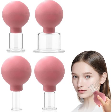 Lot de 4 ventouses avec balle d'aspiration en silicone pour le visage - Ventouses pour raffermir la peau, réduire les rides, la détoxification, le flux lymphatique, convient pour tout le corps (1/5)