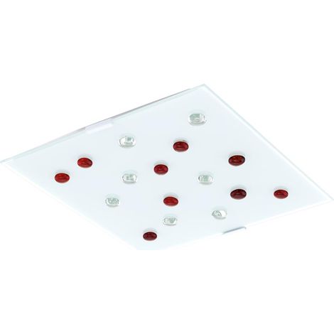Plafonnier LED de haute qualité pierres de verre rouge blanc clair lampe d'éclairage satiné Eglo 93418