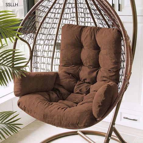 Suspendu Hamac Chaise Coussins, Coussin Fauteuil Suspendu Exterieur, Chaise D'oeuf Suspendu Coussin de Rechange, Lavable Coussin de Chaise Suspendue(Brun) (1/5)
