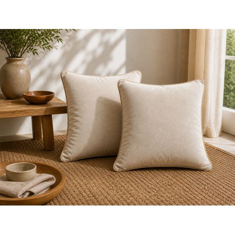 Lot de 2 Coussins Velours de Coton Pampa 45 x 45 cm – Déhoussables avec zip – CÉSAR