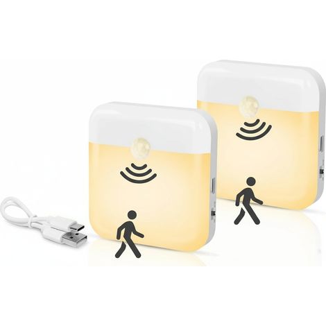 LED-Nachtlicht mit Bewegungsmelder - EINNENFFER - 2er-Pack, USB-C-wiederaufladbar, automatische weiße Beleuchtung für Kinderzimmer und häufig genutzte Bereiche (1/5)