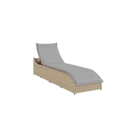 Chaise longue pliante coussin et rangement beige résine tressée (1/5)