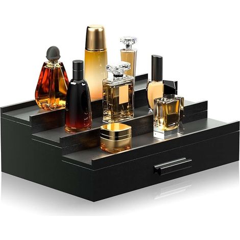 Parfüm-Organizer für Herren, dreistöckig mit Schubladen, Parfüm-Präsentationsständer, ein perfektes Geschenk für Männer (schwarz). (1/5)