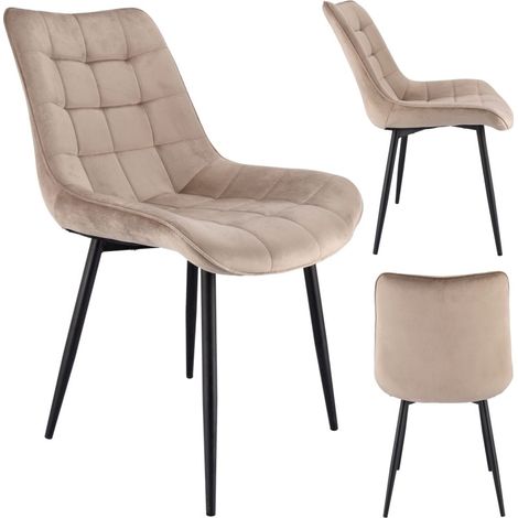 Chaise MISTY beige – Assise en velours moelleux – Pieds en métal noir – Hauteur 83 cm – Charge maximale 130 kg (1/5)